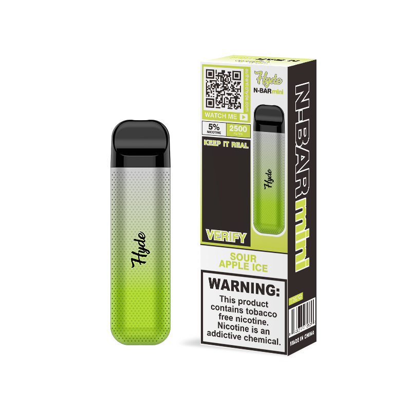 Hyde N-Bar Mini Disposable 2500 Puffs 7mL 50mg | MOQ 10 | Sour Apple Ice with Packaging