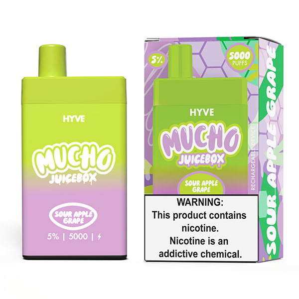 Mucho x Hyve Disposable | 5000 Puffs | 12mL | 50mg | MOQ 5 | Sour Apple Grape with packaging