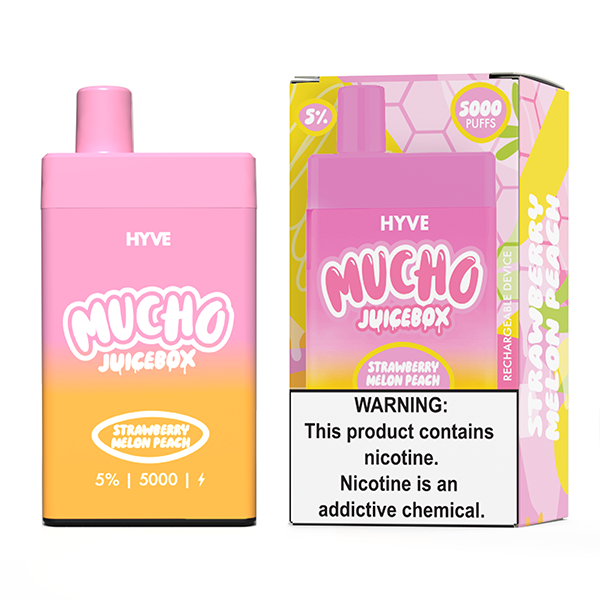 Mucho x Hyve Disposable | 5000 Puffs | 12mL | 50mg | MOQ 5 | Strawberry Melon Peach with packaging