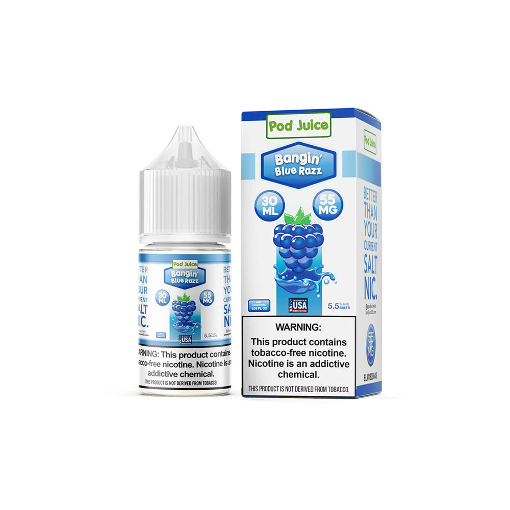 Pod Juice Salt TFN Series E-Liquid | 30mL | 55mg | (Salt Nic) | Bangin' BLue Razz with packaging