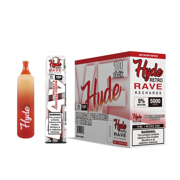 Hyde Retro RAVE Disposable 5000 Puffs 12mL 50mg | MOQ 10 | Mango Peaches & Cream with Packaging