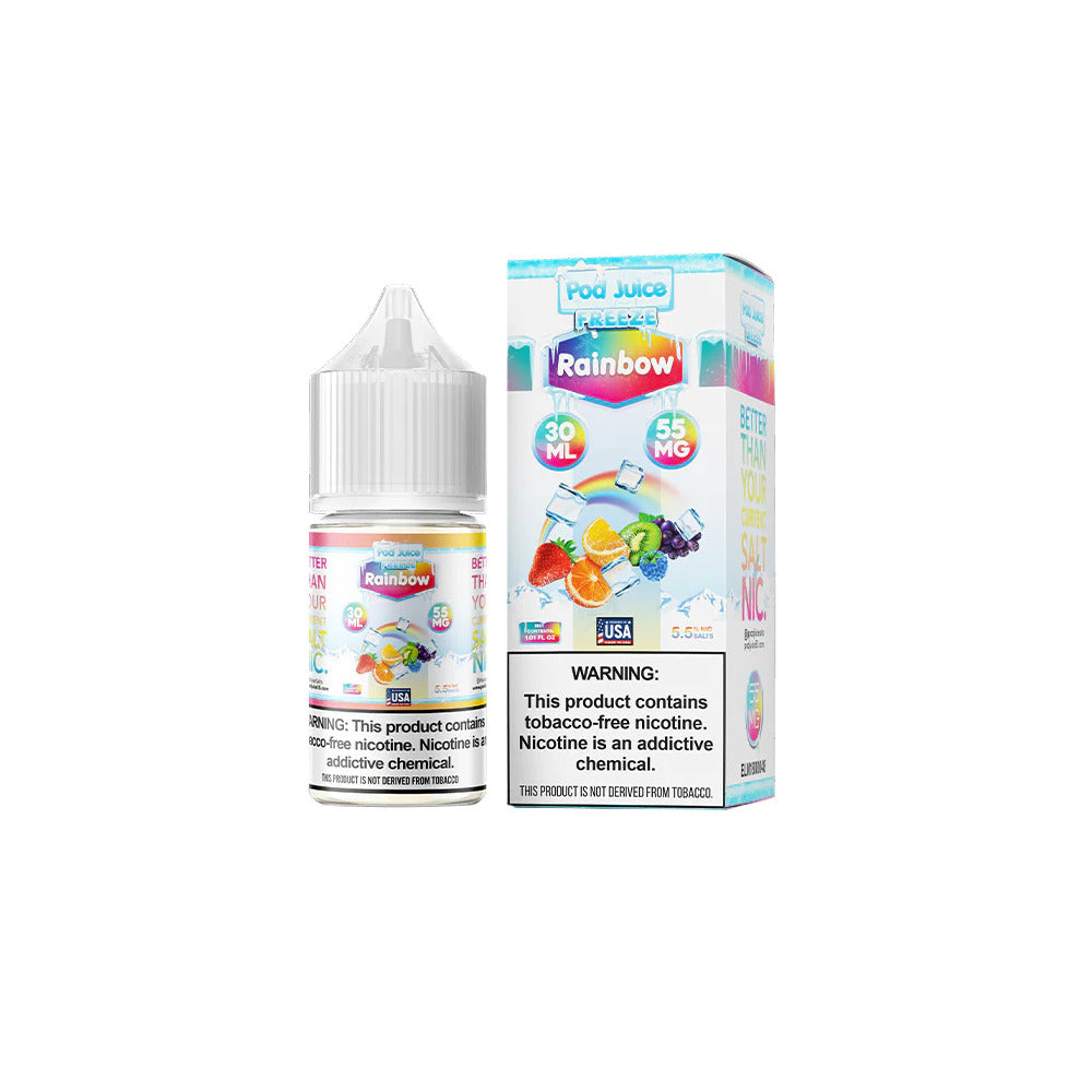 Pod Juice TFN Salt Series E-Liquid | 30mL | Salt Nic | 55mg | Rainbow Freeze with packaging