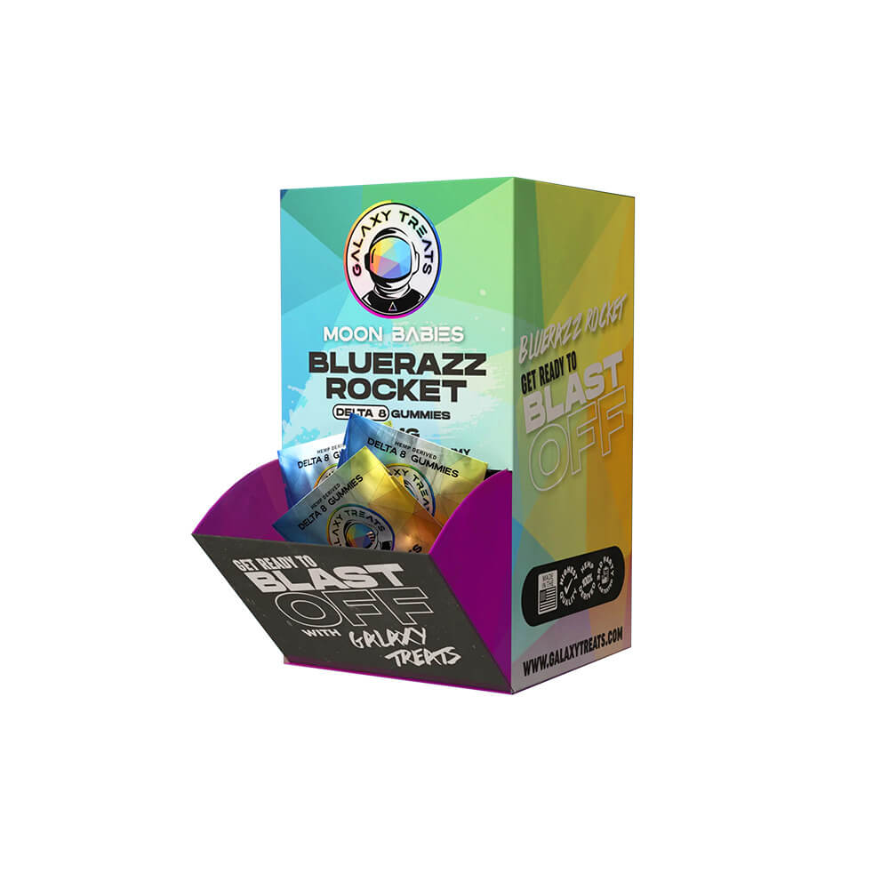 Galaxy Treats Moon Babies D8 Gummies 50mg 2-Pack (50pc Gravity Feeder Display)- Bluerazz Rocket