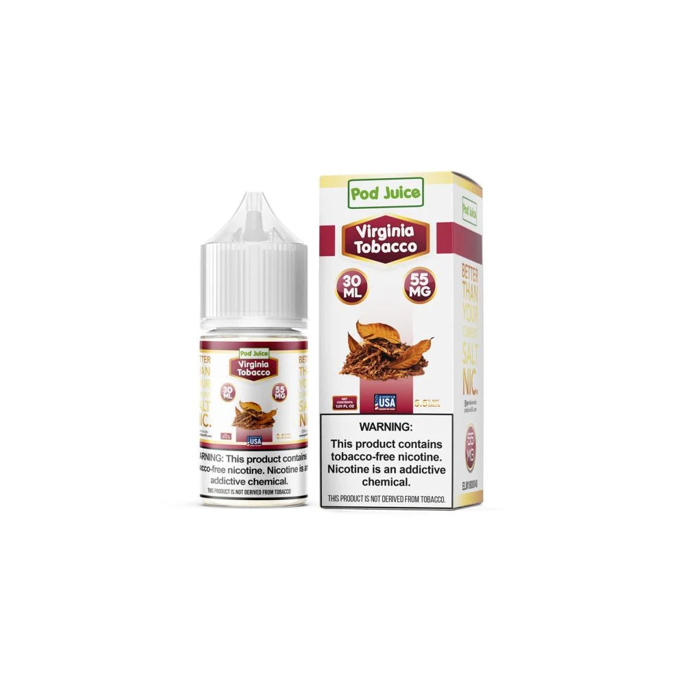 Pod Juice Salt TFN Series E-Liquid | 30mL | 55mg | (Salt Nic) | Virginia Tobacco with packaging