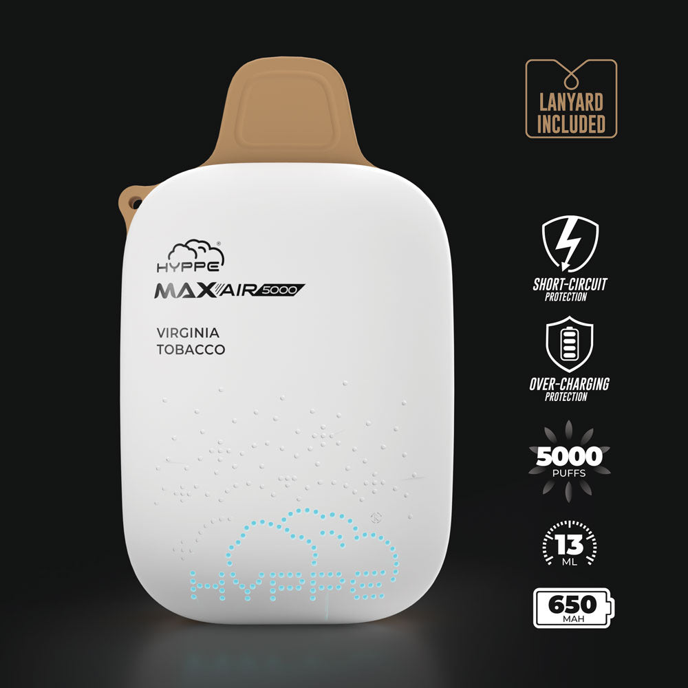 Hyppe Max Air Disposable | 5000 Puffs | 13mL | 50mg | MOQ 5 | Virginia Tobacco