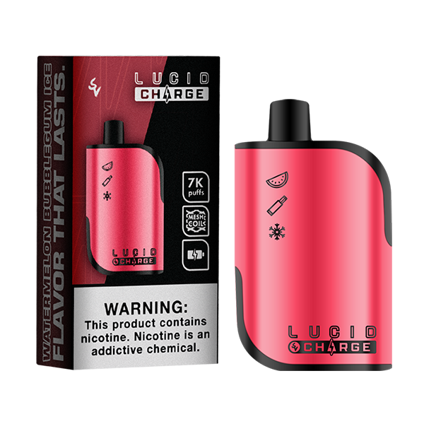 Lucid Charge Disposable | 7000 Puffs | 14mL | 50mg | MOQ 10 | Watermelon Bubblegum Ice with Packaging