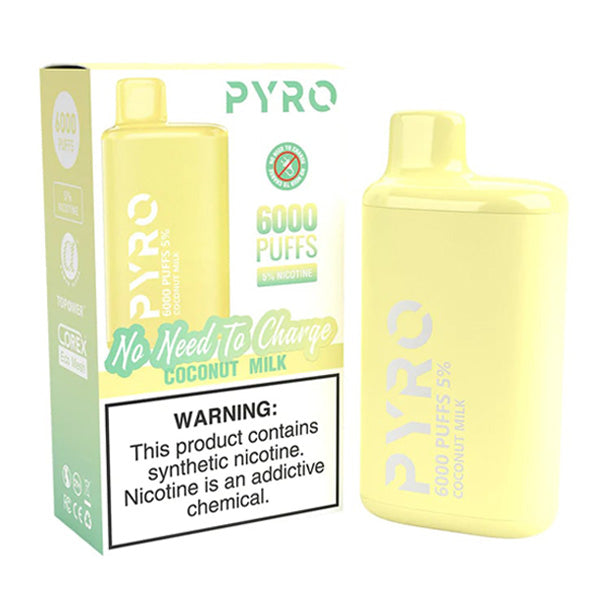 Pyro Disposable | 6000 Puffs | 13ml | 5% | 50Mg | MOQ10 | Coconut Milk with Packaging