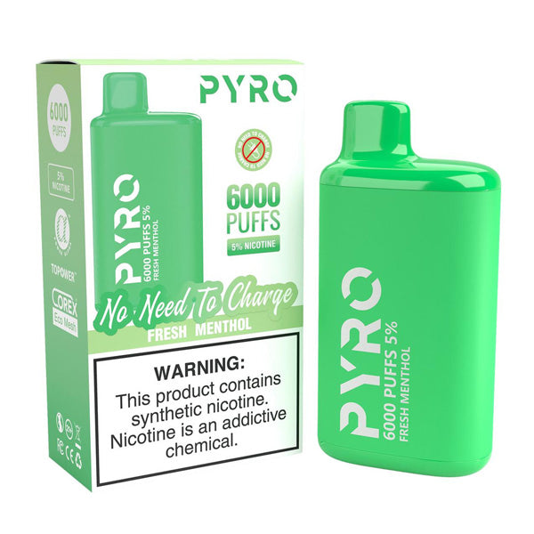 Pyro Disposable | 6000 Puffs | 13ml | 5% | 50Mg | MOQ10 | Fresh Menthol with Packaging