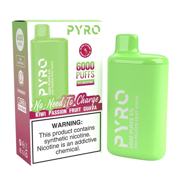 Pyro Disposable | 6000 Puffs | 13ml | 5% | 50Mg | MOQ10 | Kiwi Passionfruit Guava with Packaging