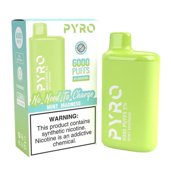 Pyro Disposable | 6000 Puffs | 13ml | 5% | 50Mg | MOQ10 | Mint Madness with Packaging