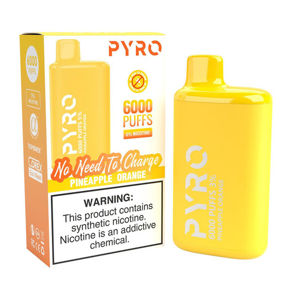 Pyro Disposable | 6000 Puffs | 13ml | 5% | 50Mg | MOQ10 | Pineapple Orange with Packaging