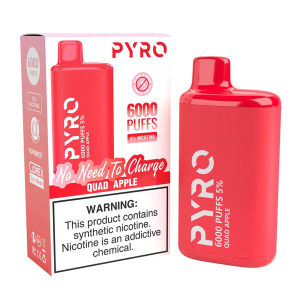 Pyro Disposable | 6000 Puffs | 13ml | 5% | 50Mg | MOQ10 | Quad Apple with Packaging