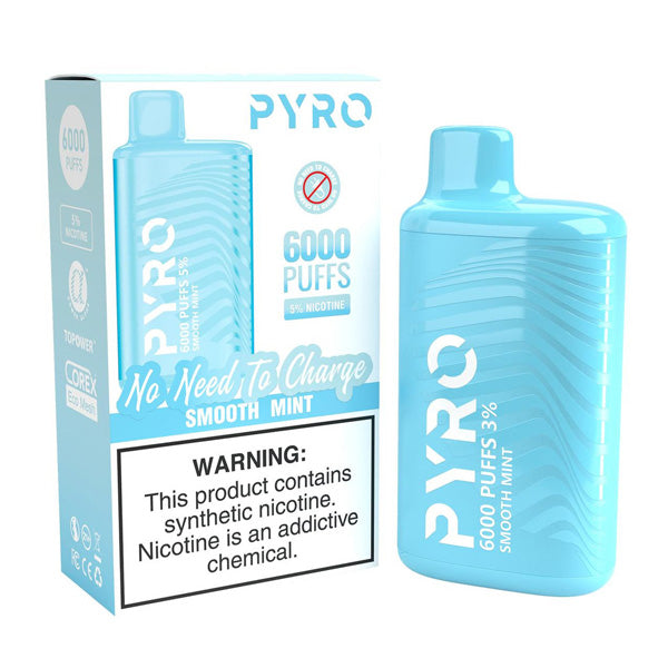 Pyro Disposable | 6000 Puffs | 13ml | 5% | 50Mg | MOQ10 | Smooth Mint with Packaging