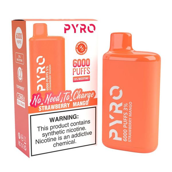 Pyro Disposable | 6000 Puffs | 13ml | 5% | 50Mg | MOQ10 | Strawberry Mango with Packaging