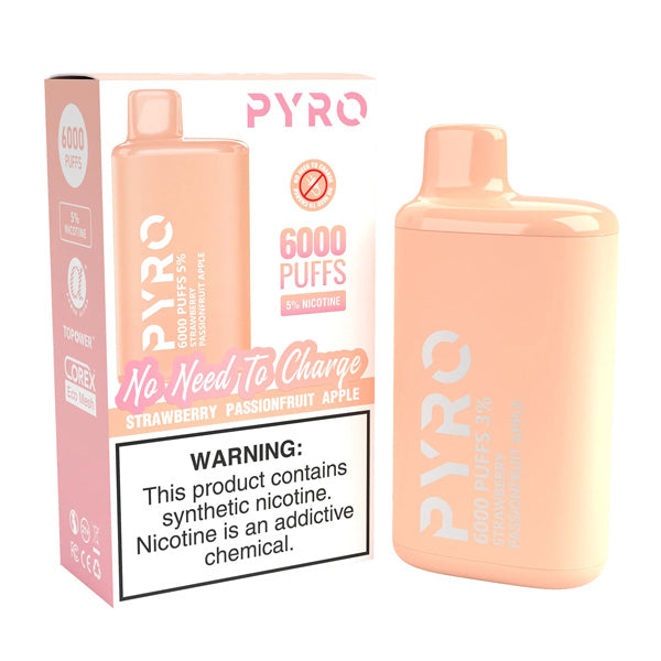 Pyro Disposable | 6000 Puffs | 13ml | 5% | 50Mg | MOQ10 | Strawberry Passionfruit Apple with Packaging