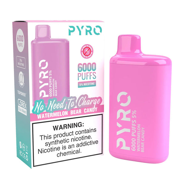 Pyro Disposable | 6000 Puffs | 13ml | 5% | 50Mg | MOQ10 | Watermelon Bear Candy with Packaging
