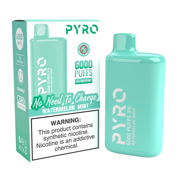 Pyro Disposable | 6000 Puffs | 13ml | 5% | 50Mg | MOQ10 | Watermelon Mint with Packaging