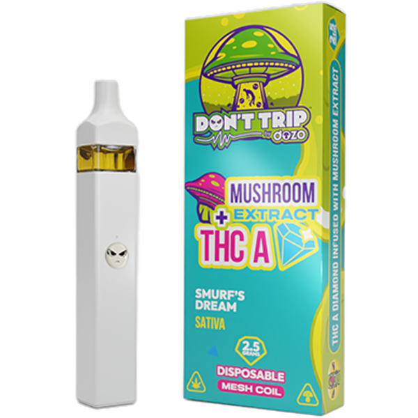 Dozo Don’t Trip Mushroom + THC-A Diamond Disposable (2.5g) | Smurf's Dream Sativa with Packaging