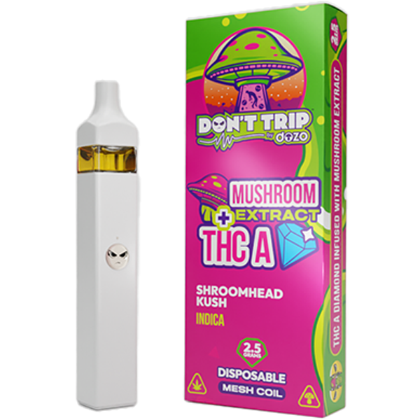 Dozo Don’t Trip Mushroom + THC-A Diamond Disposable (2.5g) | Shroomhead Kush Indica with Packaging