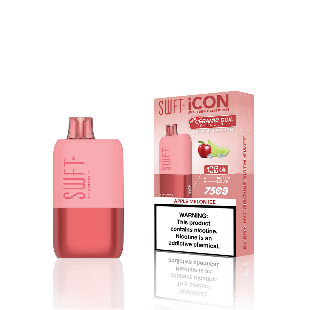SWFT Icon Disposable | 7500 Puffs | 17mL | 5% | 50Mg | MOQ 10 | Apple Melon Ice with packaging