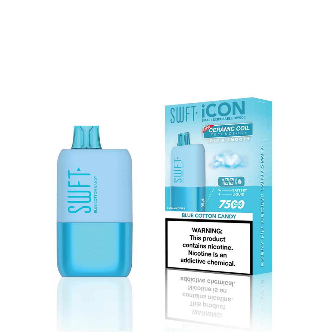 SWFT Icon Disposable | 7500 Puffs | 17mL | 5% | 50Mg | MOQ 10 | Blue Cotton Candy with Packaging