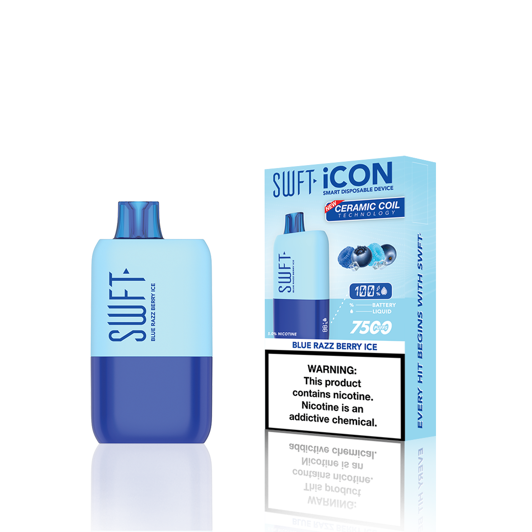 SWFT Icon Disposable | 7500 Puffs | 17mL | 5% | 50Mg | MOQ 10 | Blue Razz Berry Ice with Packaging