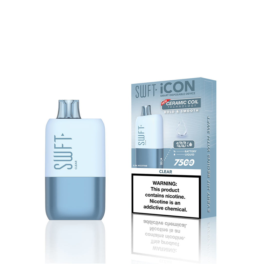 SWFT Icon Disposable | 7500 Puffs | 17mL | 5% | 50Mg | MOQ 10 | Clear with Packaging