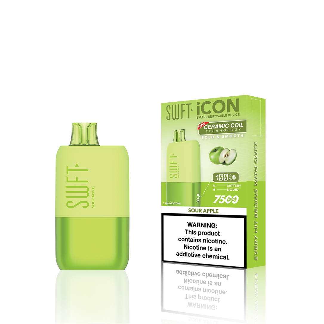 SWFT Icon Disposable | 7500 Puffs | 17mL | 5% | 50Mg | MOQ 10 | Sour Apple with Packaging