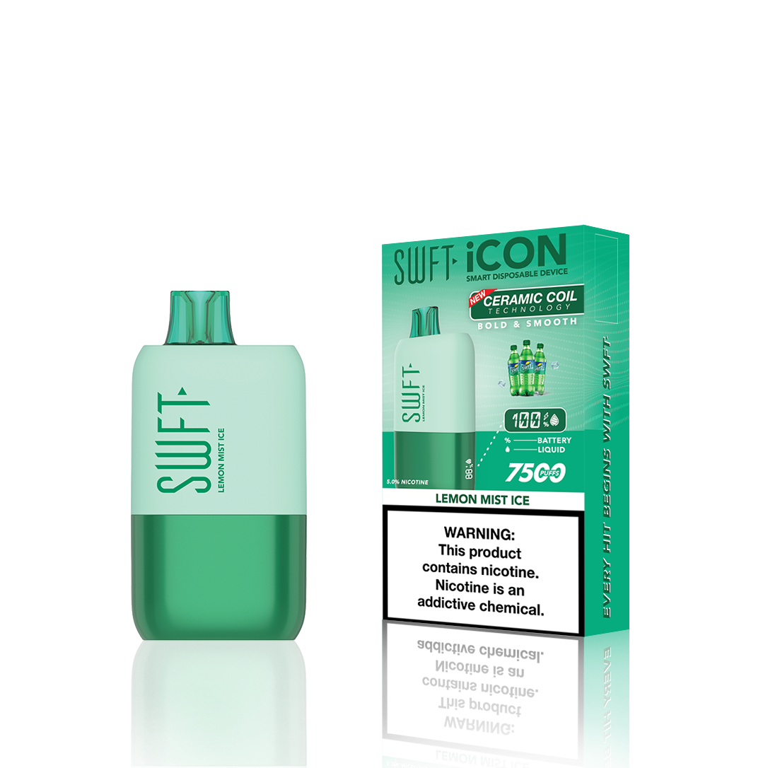SWFT Icon Disposable | 7500 Puffs | 17mL | 5% | 50Mg | MOQ 10 | Lemon Mist Ice with Packaging