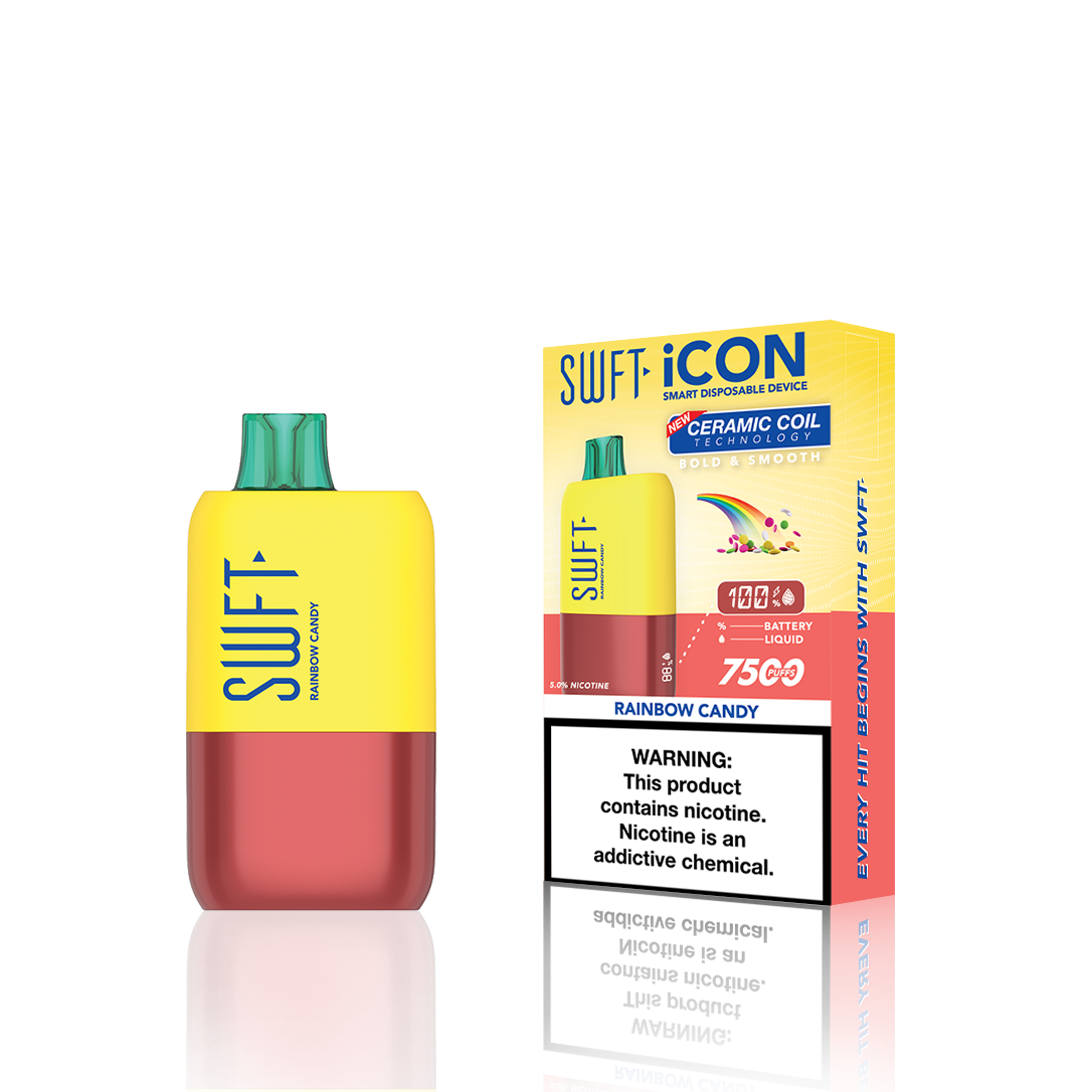 SWFT Icon Disposable | 7500 Puffs | 17mL | 5% | 50Mg | MOQ 10 | Rainbow Candy with Packaging