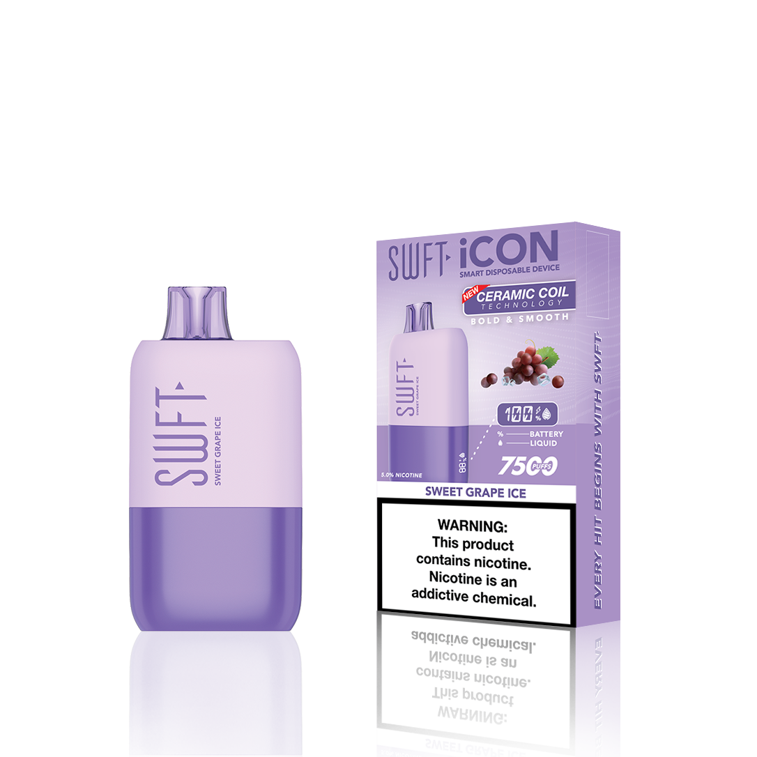 SWFT Icon Disposable | 7500 Puffs | 17mL | 5% | 50Mg | MOQ 10 | Swett Grape Ice with Packaging
