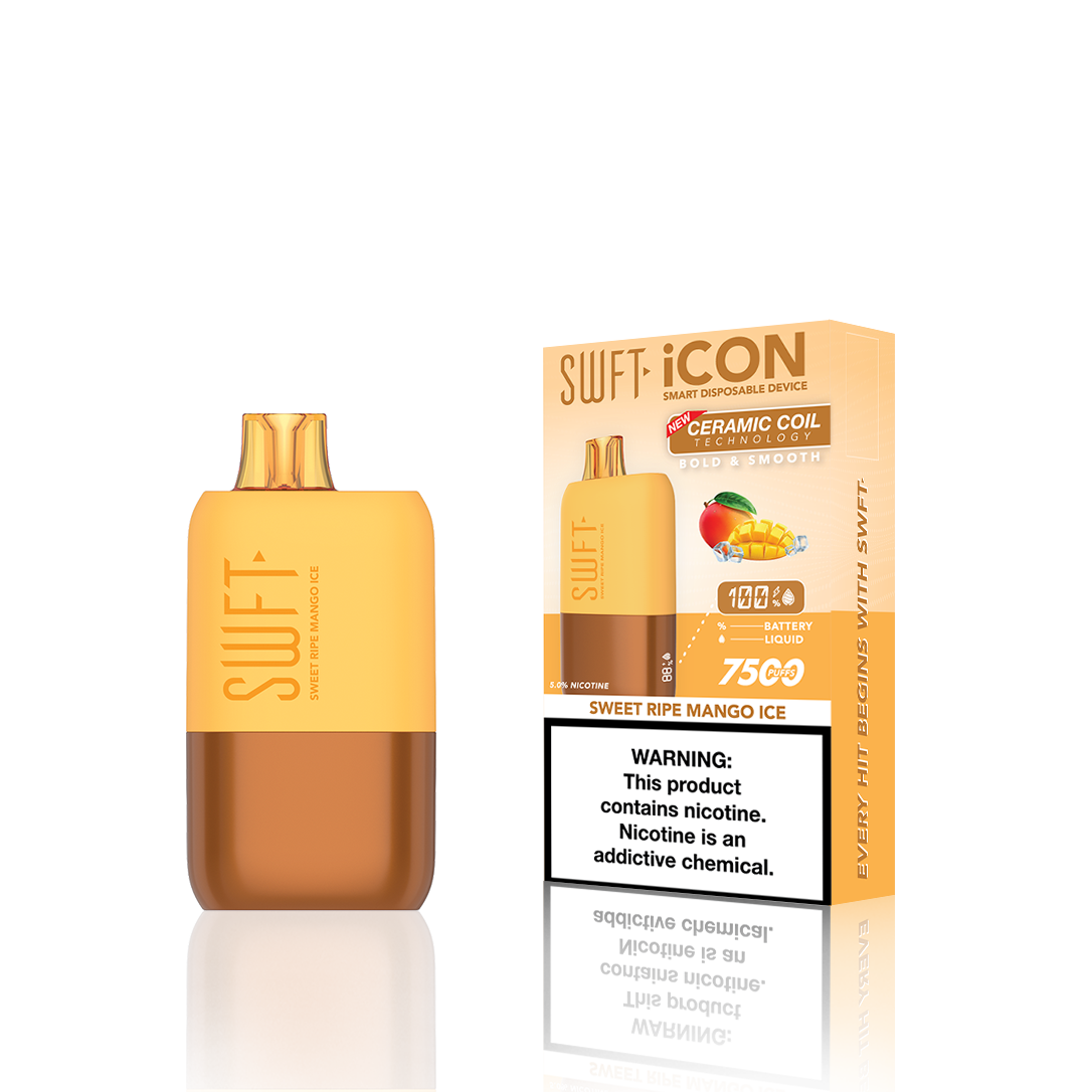 SWFT Icon Disposable | 7500 Puffs | 17mL | 5% | 50Mg | MOQ 10 | Sweet Ripe Mango Ice with Packaging