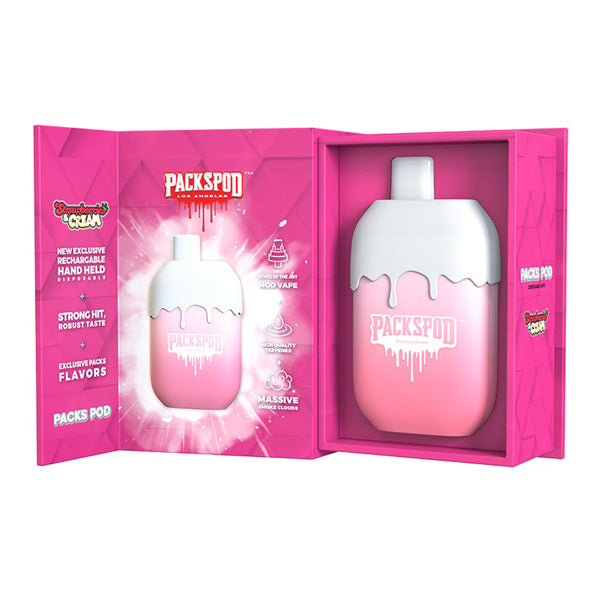 Packspod Disposable | 5000 Puffs | 12mL | 50mg | MOQ 5 | (Limited Edition) Strawberries & Cream with Packaging