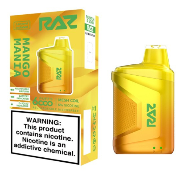 RAZ CA6000 Disposable | 6000 Puffs | 10mL | 50mg | MOQ 10pc | Mango Mania with packaging