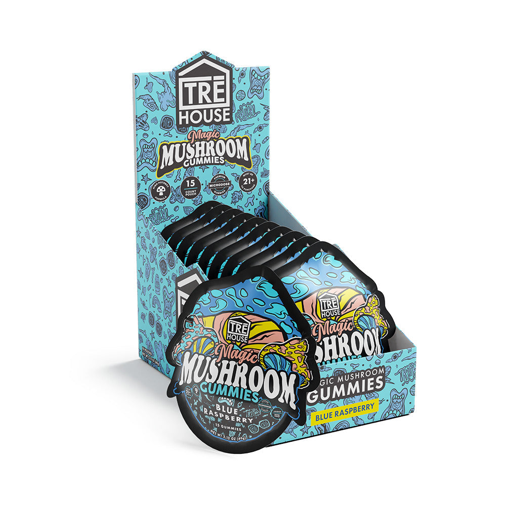 Tre House Magic Mushroom Gummies (15ct Pouch) | Blue Raspberry with Packaging