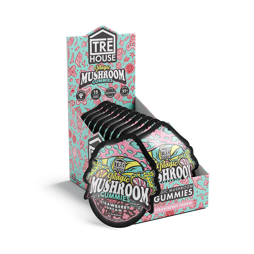 Tre House Magic Mushroom Gummies (15ct Pouch) | Strawberry Dream with Packaging