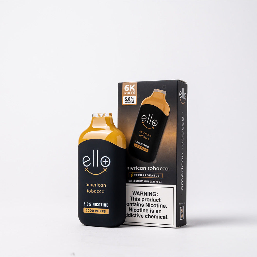 BLVK Ello Plus Disposable | 6000 Puffs | 12mL | 50mg | MOQ 10 | American Tobacco with packaging