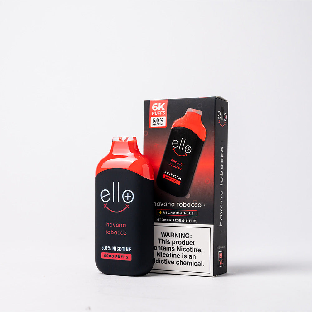 BLVK Ello Plus Disposable | 6000 Puffs | 12mL | 50mg | MOQ 10 | Havana Tobacco with packaging