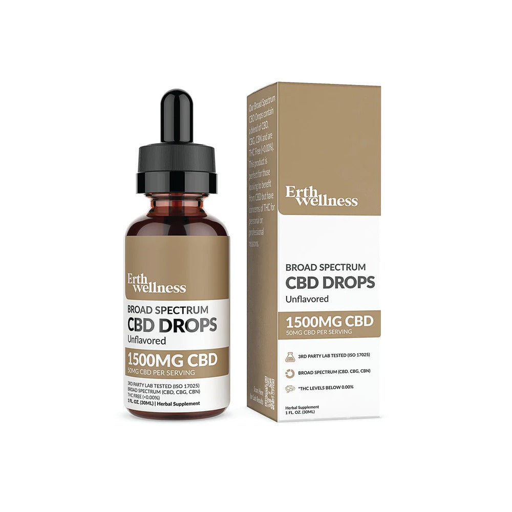 ERTH CBD Broad Spectrum Tincture CBD + CBG + CBN Drops (THC Free)(3.7mL) | Unflavored with Packaging