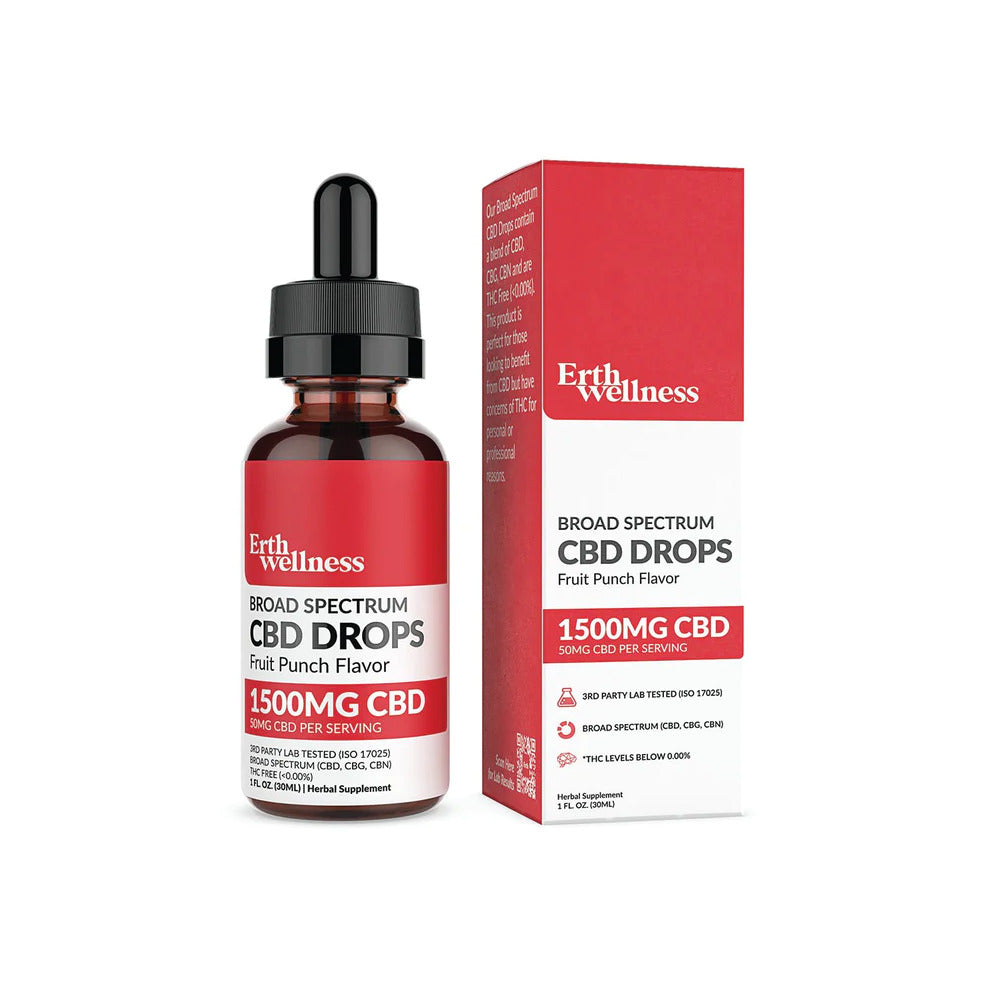 ERTH CBD Broad Spectrum Tincture CBD + CBG + CBN Drops (THC Free)(3.7mL) | Fruit Punch with Packaging