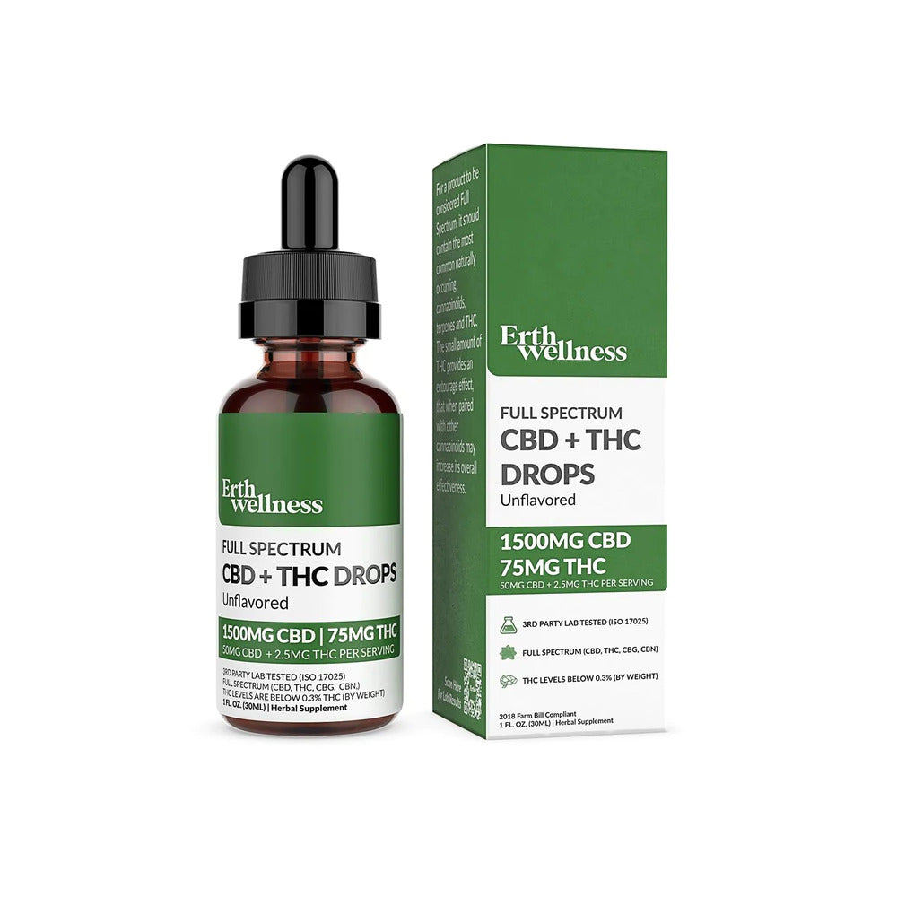 ERTH CBD Broad Spectrum CBD + THC Tincture Drops (30mL) | Unflavored with Packaging