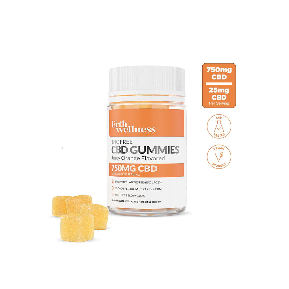 ERTH Gummies (30ct Jar) | Juicy Orange Gummies Broad Spectrum CBD 30ct (750mg) 