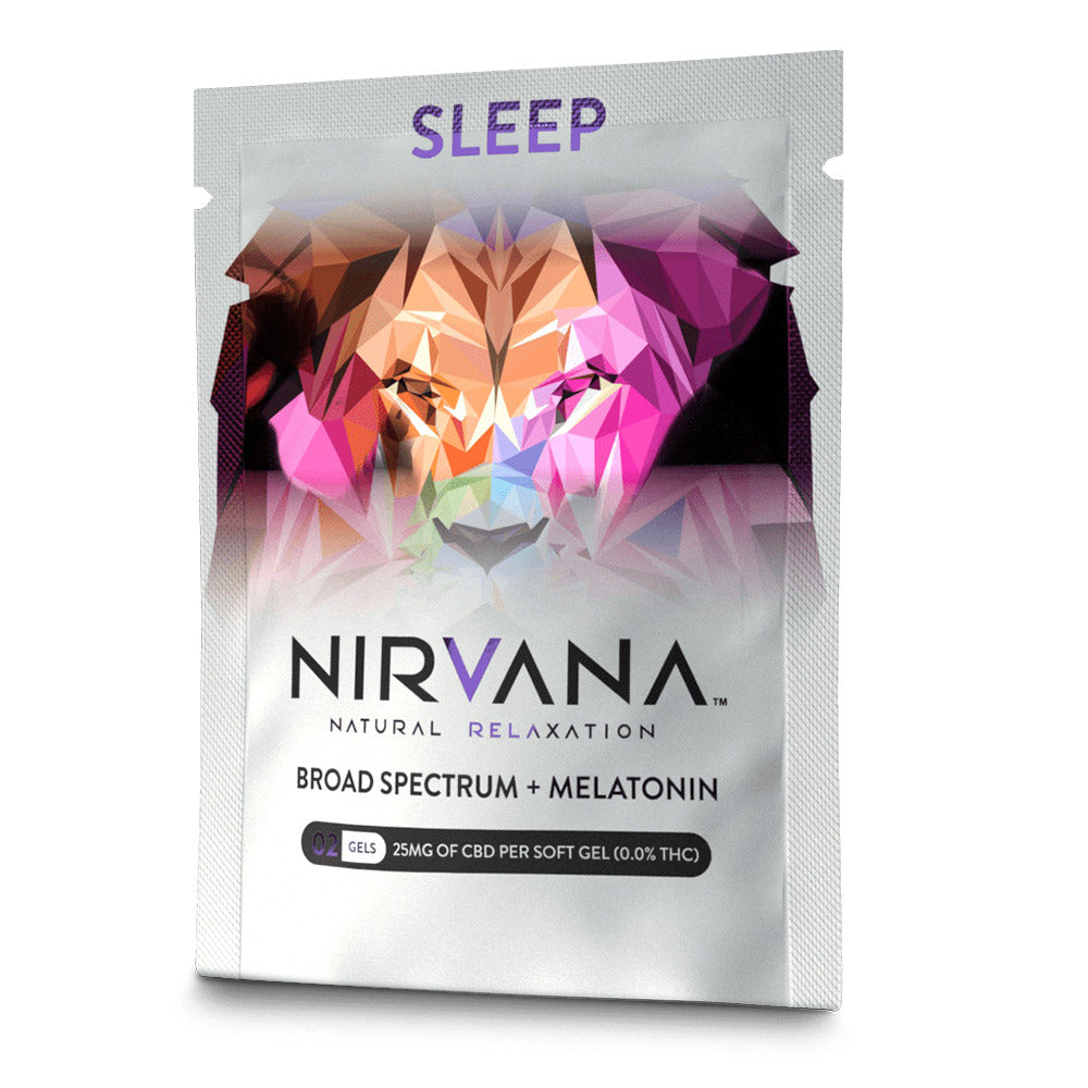 Nirvana CBD Softgel Capsules (50mg 2ct Packet) SLEEP CBD + Melatonin Softgels 50mg 2ct Packet