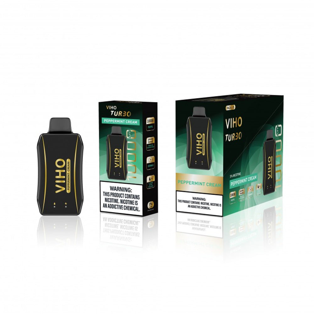 Viho Turbo Disposable | 10000 Puffs | 17mL | 50mg | MOQ 5 | Black & Gold Edition Peppermint Cream with packaging