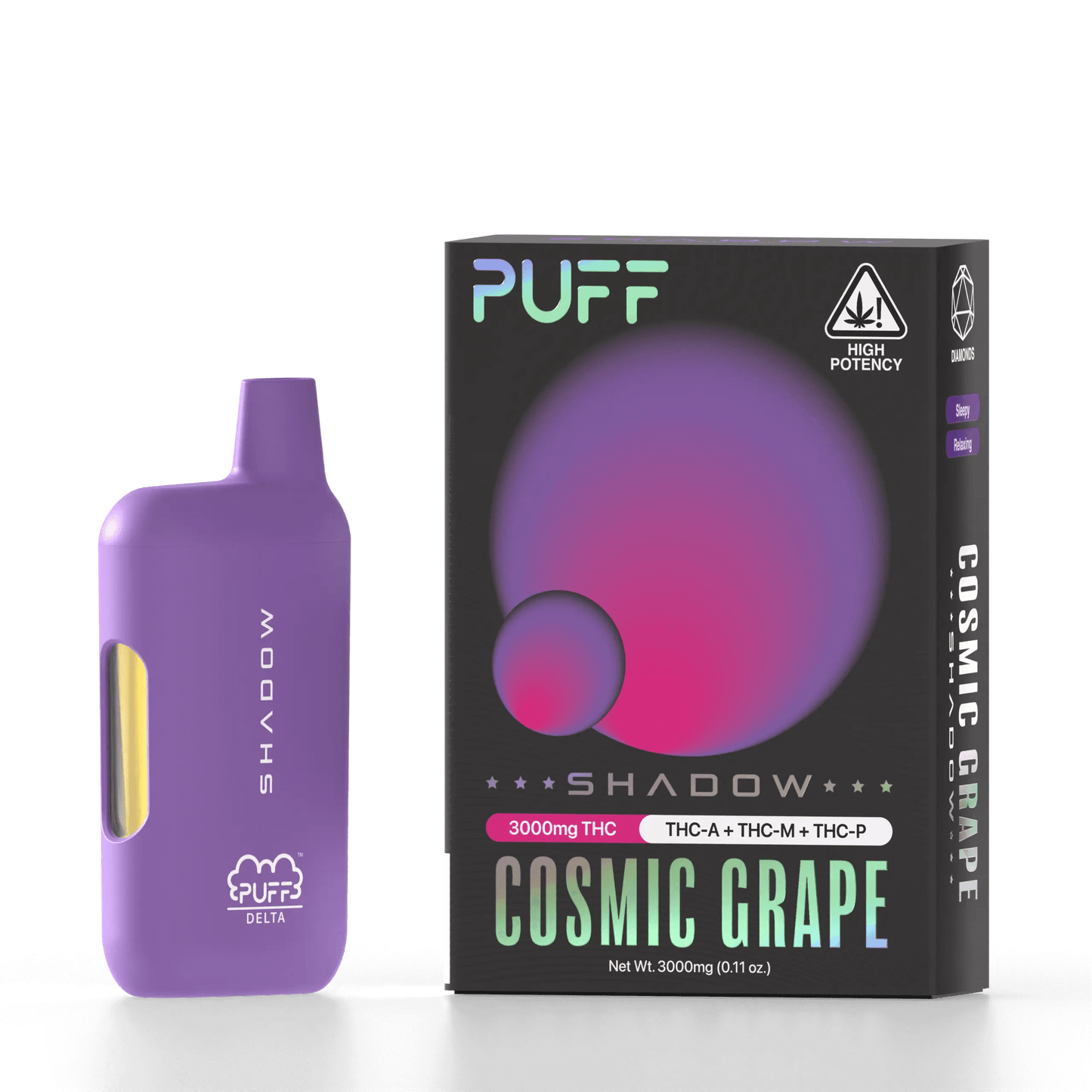 Puff Delta Shadow D8 Disposable (3g) - Cosmic Grape with packaging