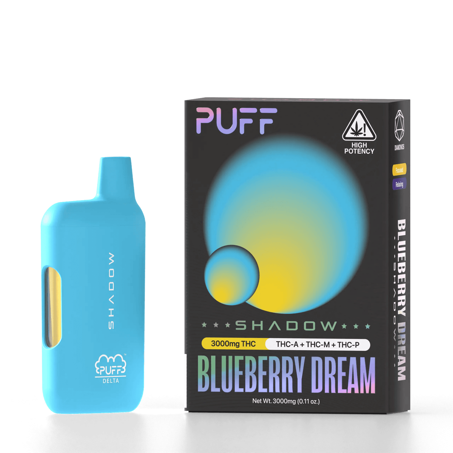 Puff Delta Shadow D8 Disposable (3g) - Blueberry Dream with packaging