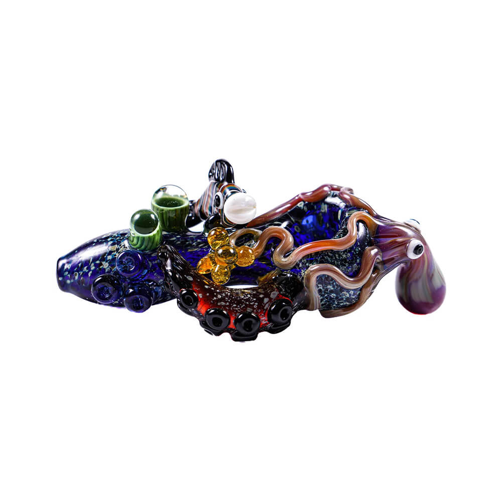 MKGlass MKH18 Sealife Octopus Premium Glass Hand-Pipe Blue 