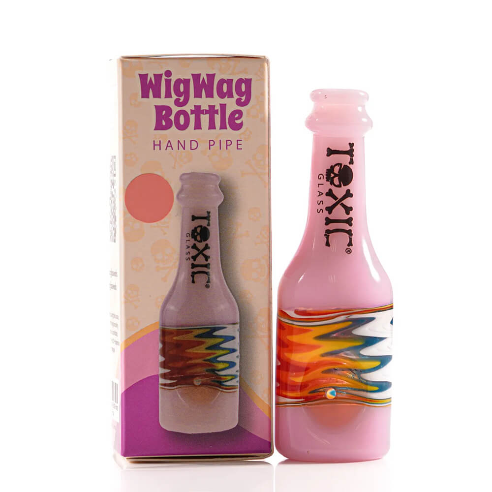 MKGlass TXH12 Toxic Wigwag Bottle 4″ Glass Hand-Pipe | Pink