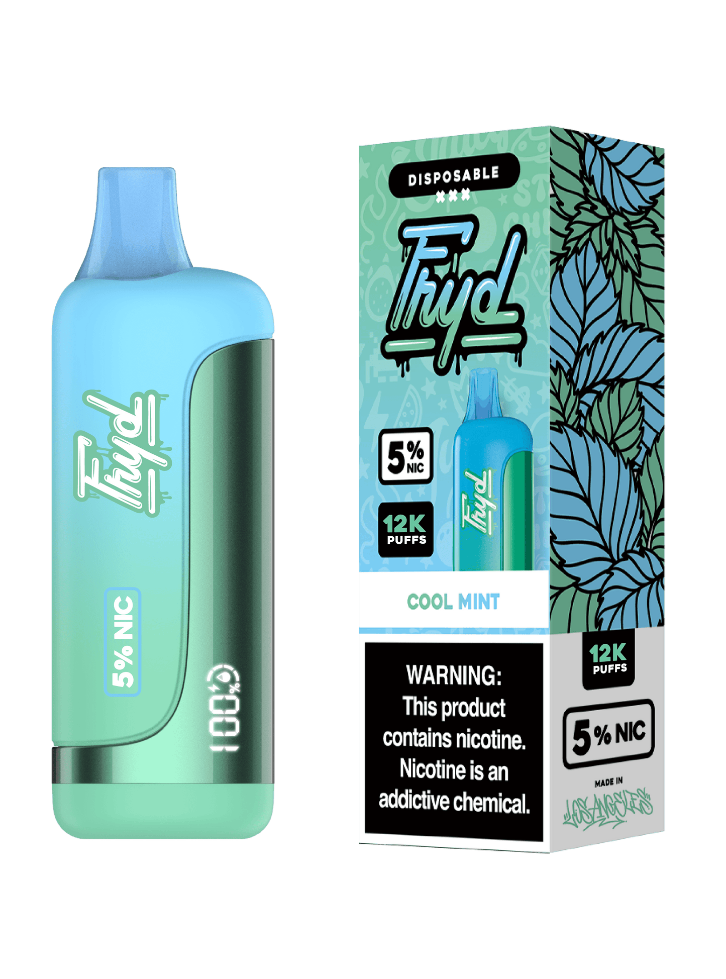 FRYD Disposable | 12000 Puffs | 17mL | 50mg | MOQ 5 | Cool Mint with Packaging