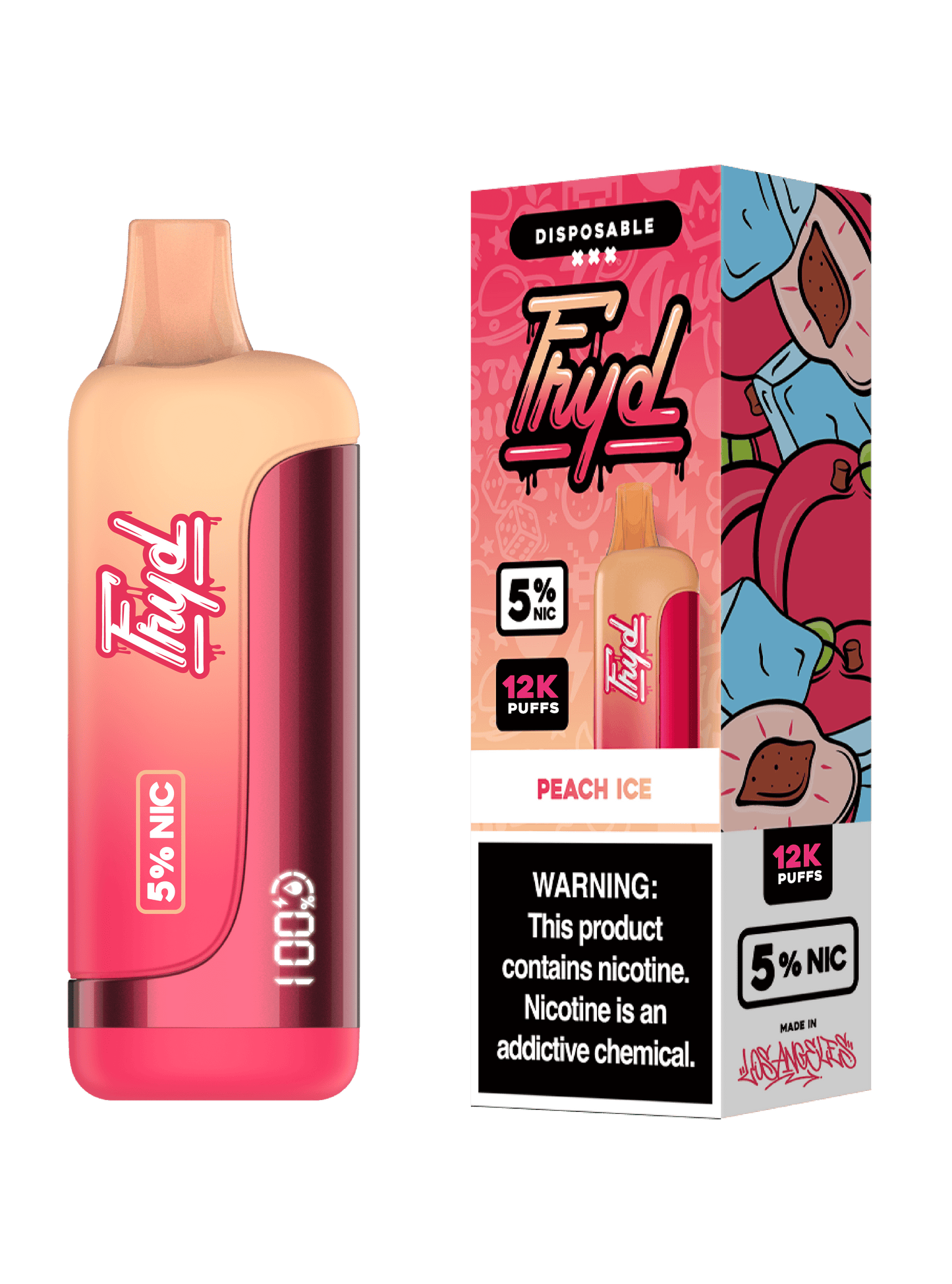 FRYD Disposable | 12000 Puffs | 17mL | 50mg | MOQ 5 | Peach Ice with Packaging